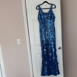 Faviana Blue Sequin Maxi Dress